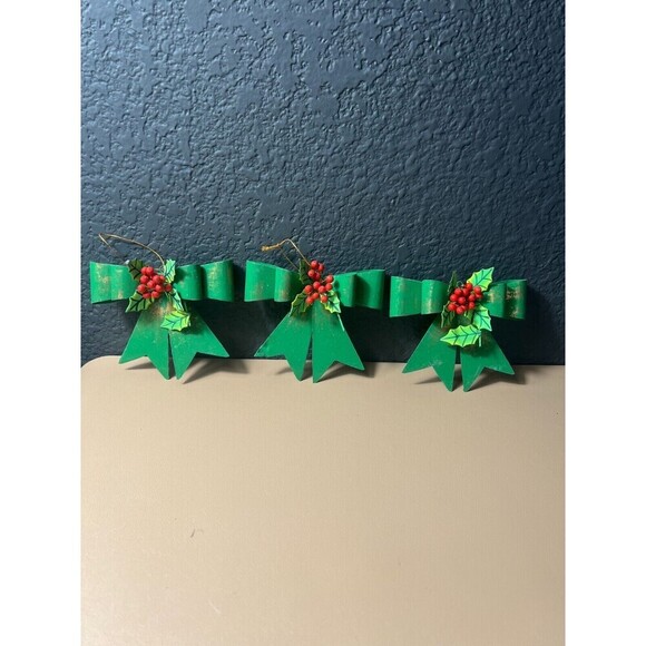 Lot of 3 Vintage Metal Ribbon Christmas Tree Holiday Ornament Tree Decor - Picture 2 of 5